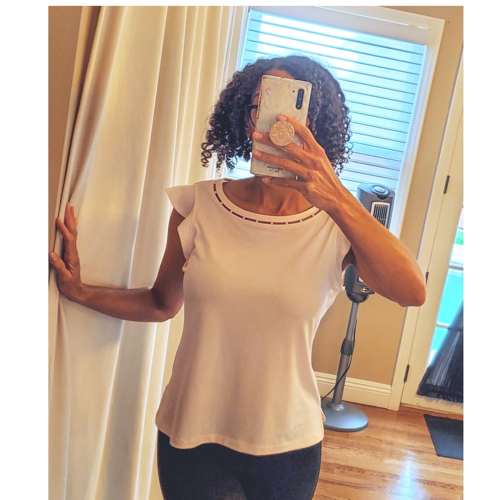 Baby Pink Blouse with Faux Pearl Trim